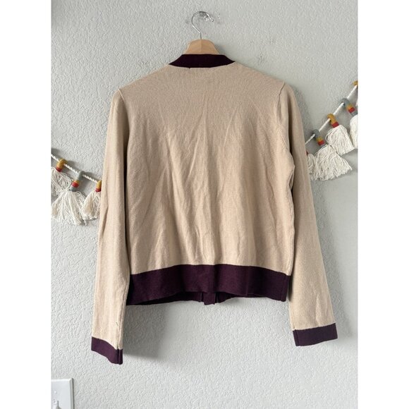 Ann Taylor Button Pocket V-neck Cropped Cardigan Brown Preppy Academia Boho M - Picture 2 of 9